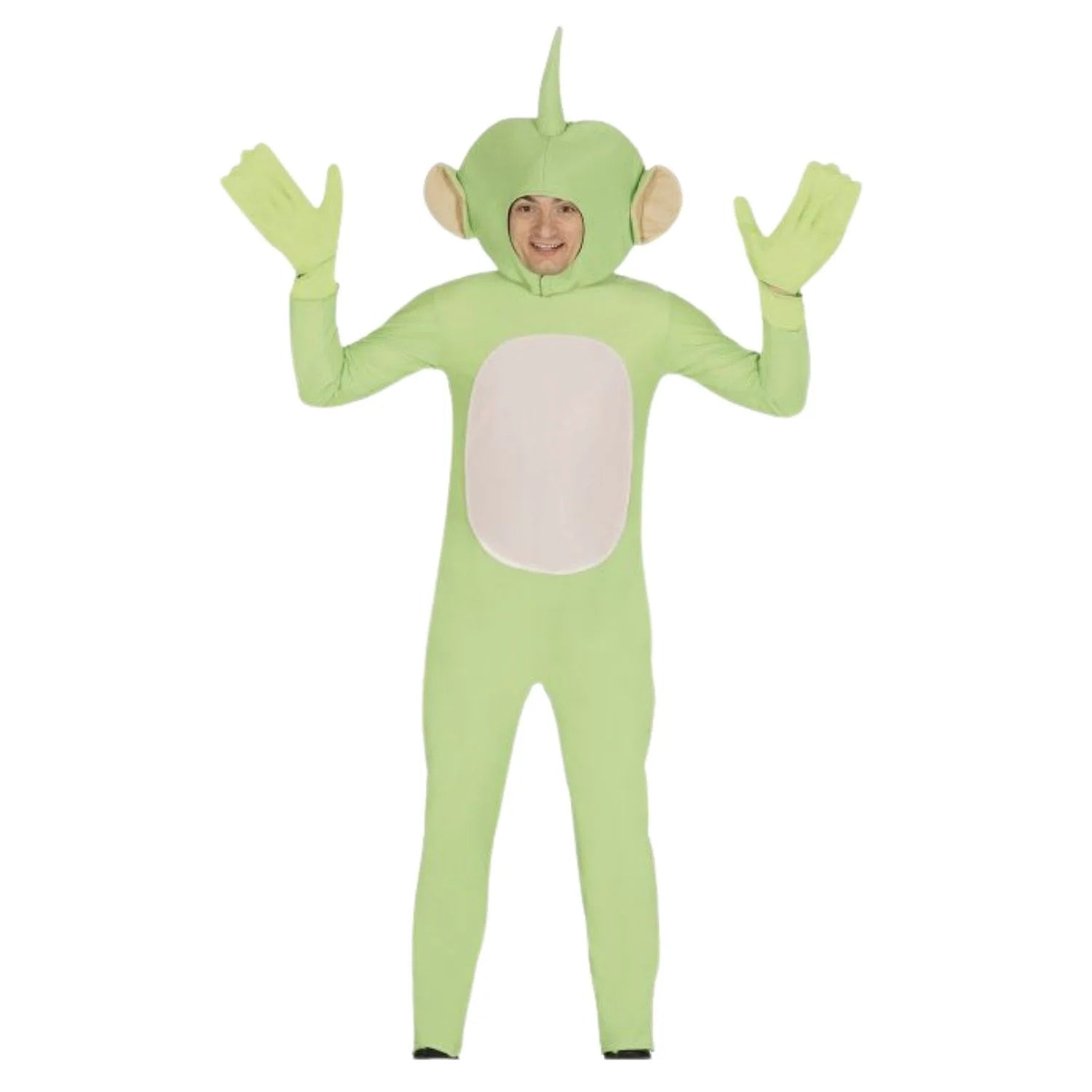 Disfraz de alien verde para adulto con mono capucha y guantes