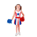 Niña con disfraz de animadora rojo blanco y azul para Carnaval