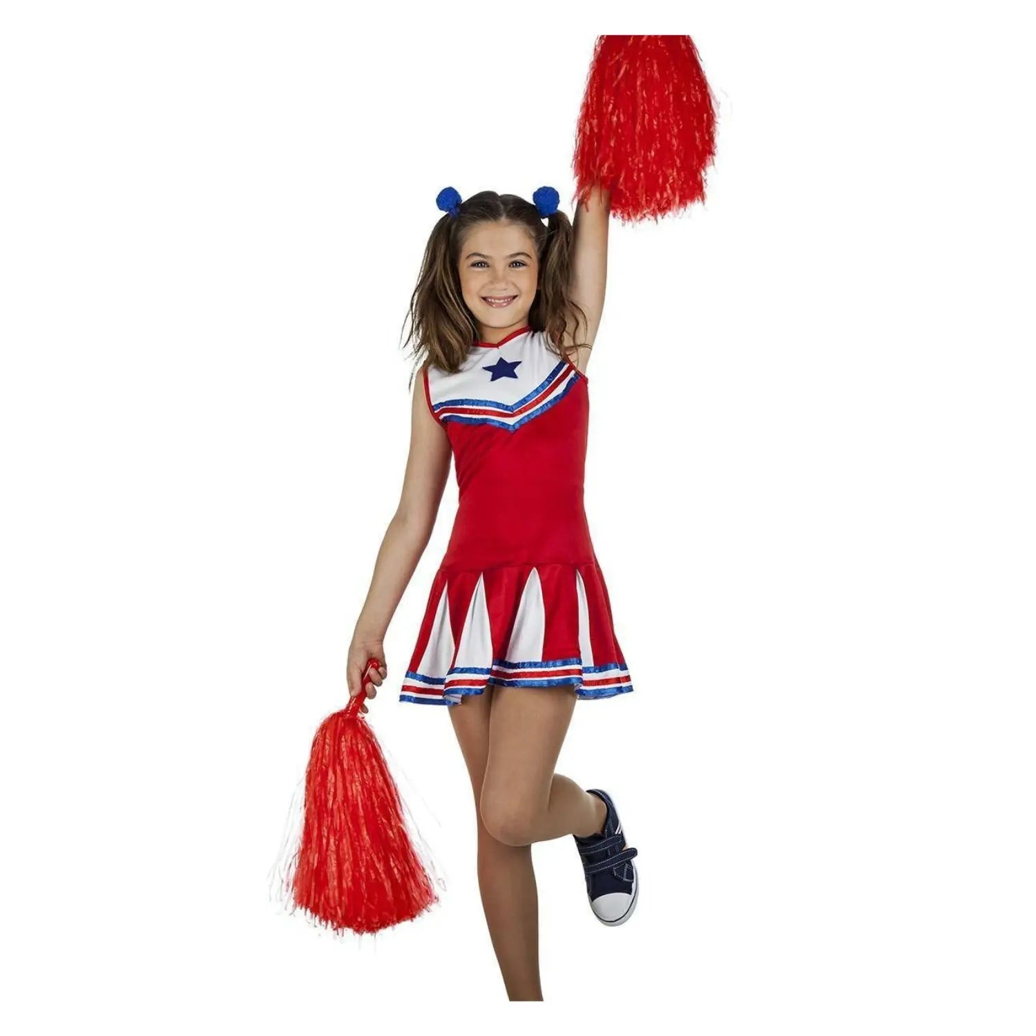 Disfraz de animadora o cheerleader para niña con vestido colorido y divertido