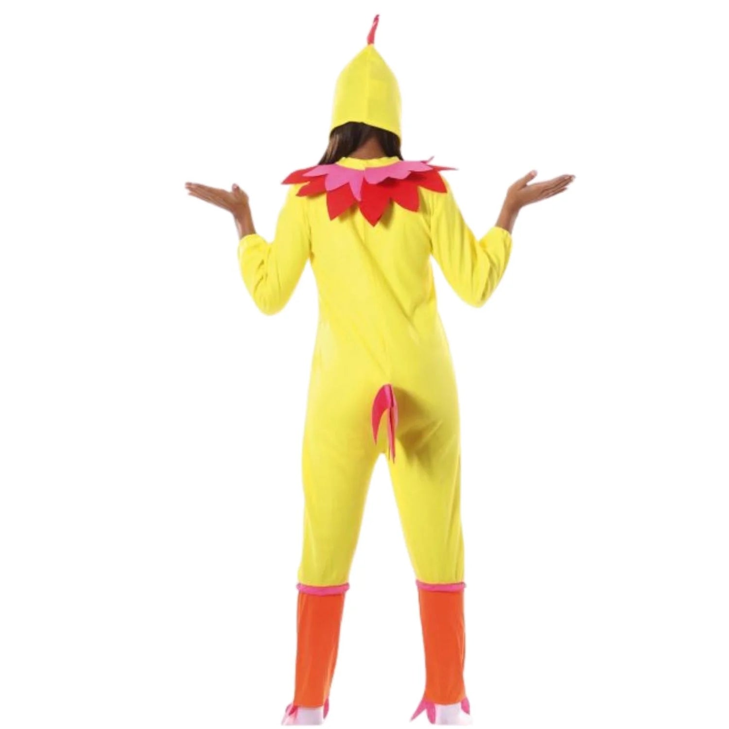 Mujer con disfraz gallina para fiesta temática de animales