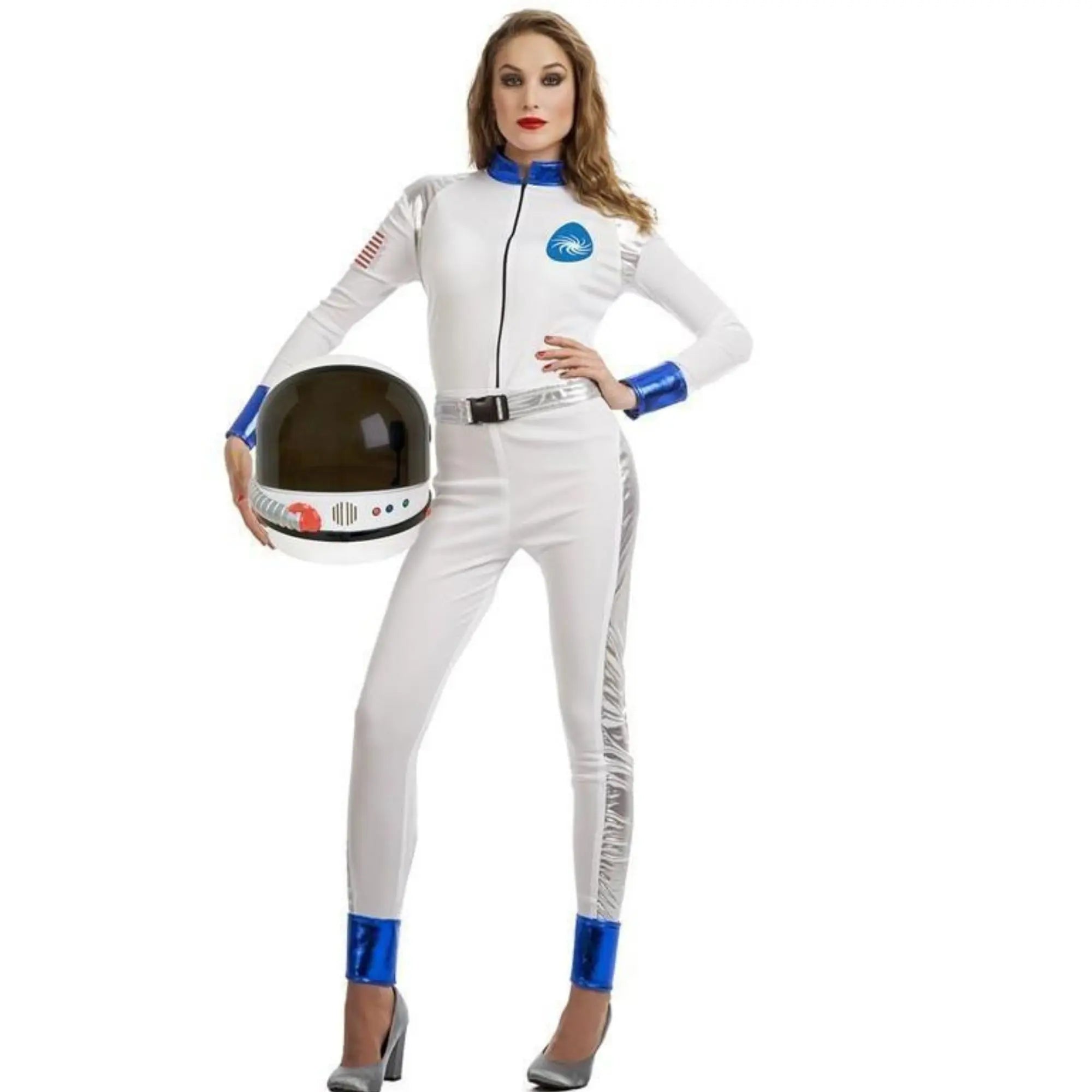 Disfraz de astronauta para mujer con mono cinturón puños y cubrepiernas