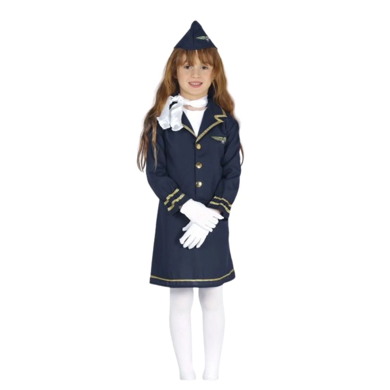 Disfraz de azafata para niña con vestido y gorro