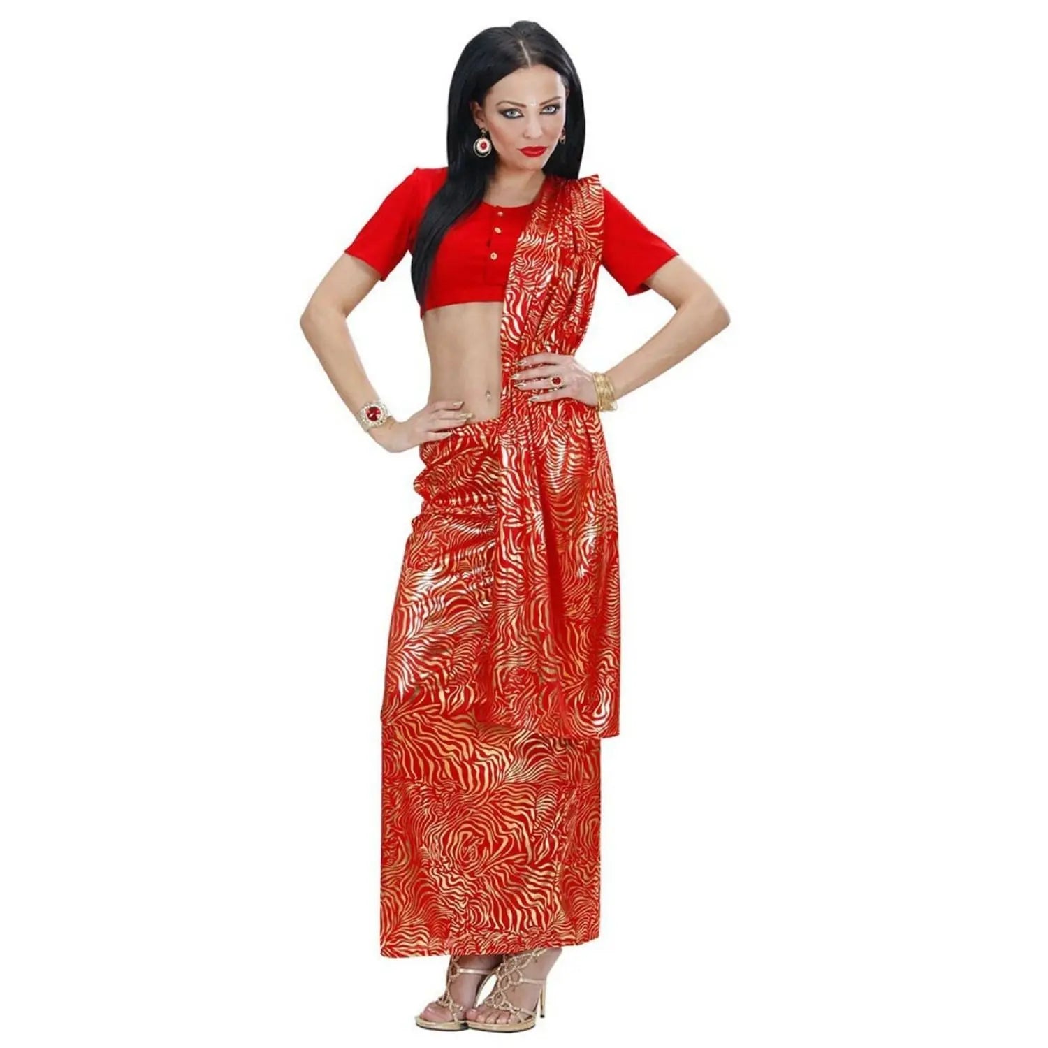 Disfraz de Bailarina de Bollywood Sari para mujer con top, falda y foulard a juego