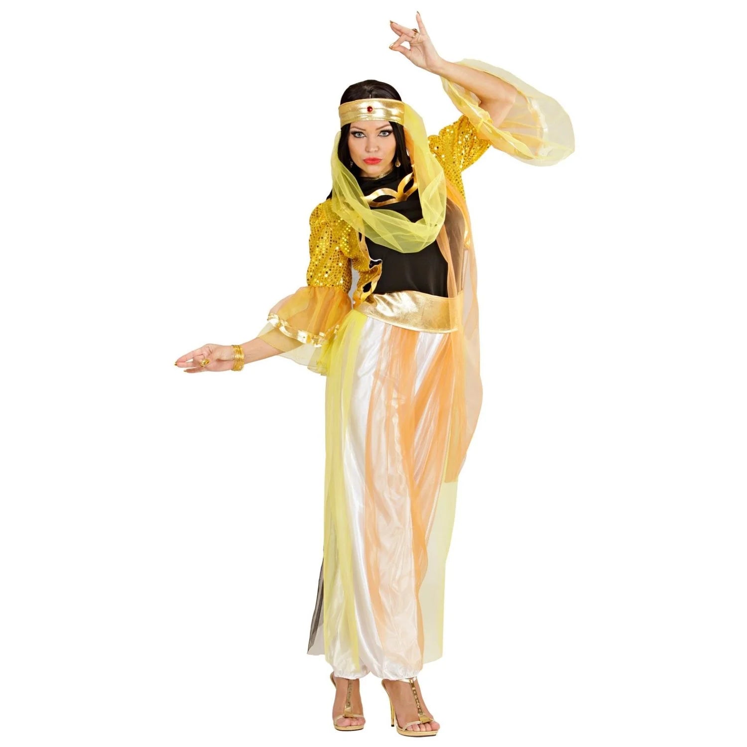 Disfraz Bailarina Harem XL para mujer con velo y detalles orientales dorados