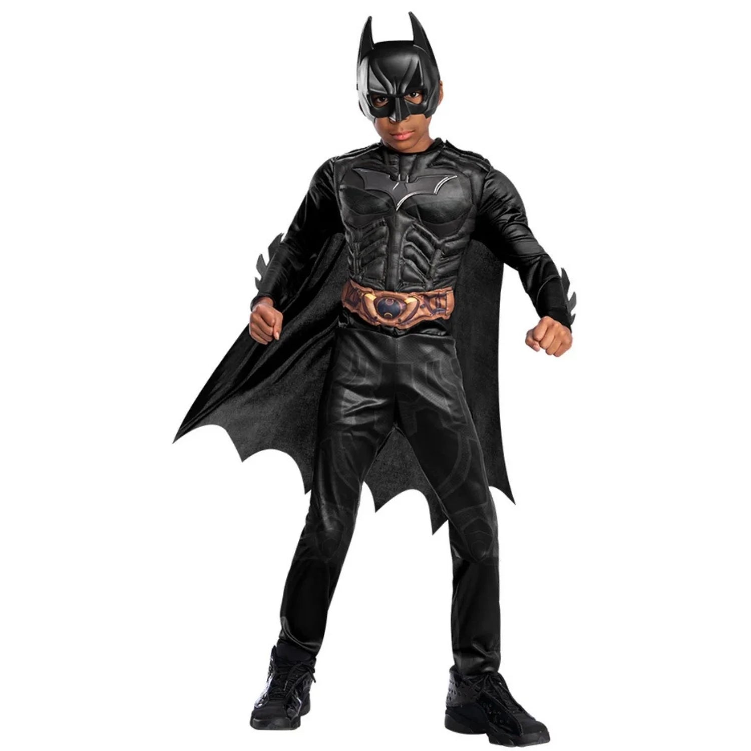 Niño con disfraz Batman Black Infantil con traje negro, capa y máscara de superhéroe