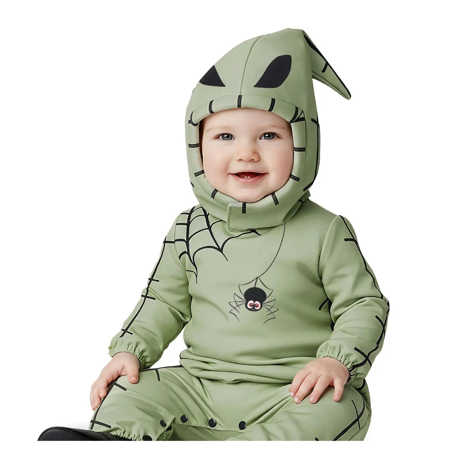 Disfraz de bebé momia Oogie Boogie con capucha y mono verde inspirado en Halloween