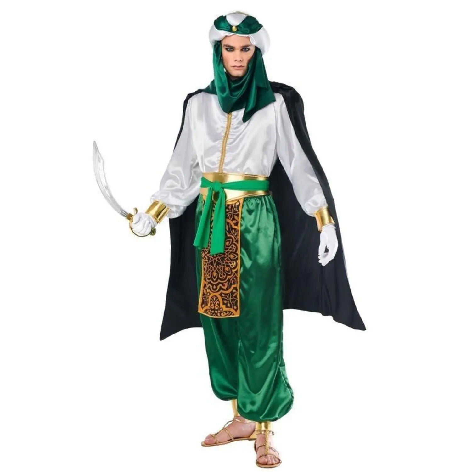 Disfraz de beduino para hombre con turbante, capa y ropa tradicional del desierto