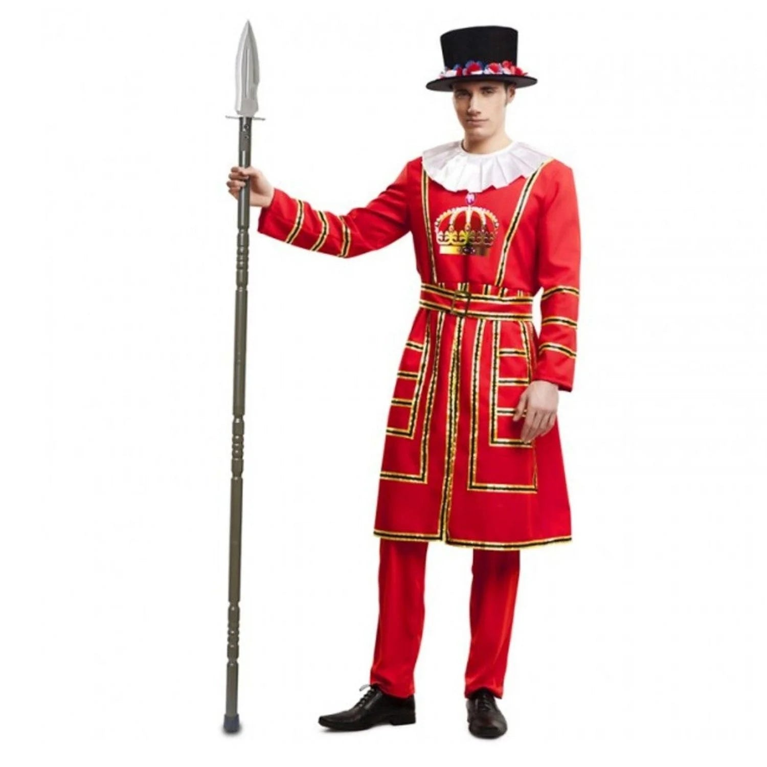 Disfraz de Beefeater para adulto con abrigo rojo y sombrero negro