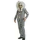 Hombre con disfraz de Beetlejuice Adulto con traje de rayas blancas y negras