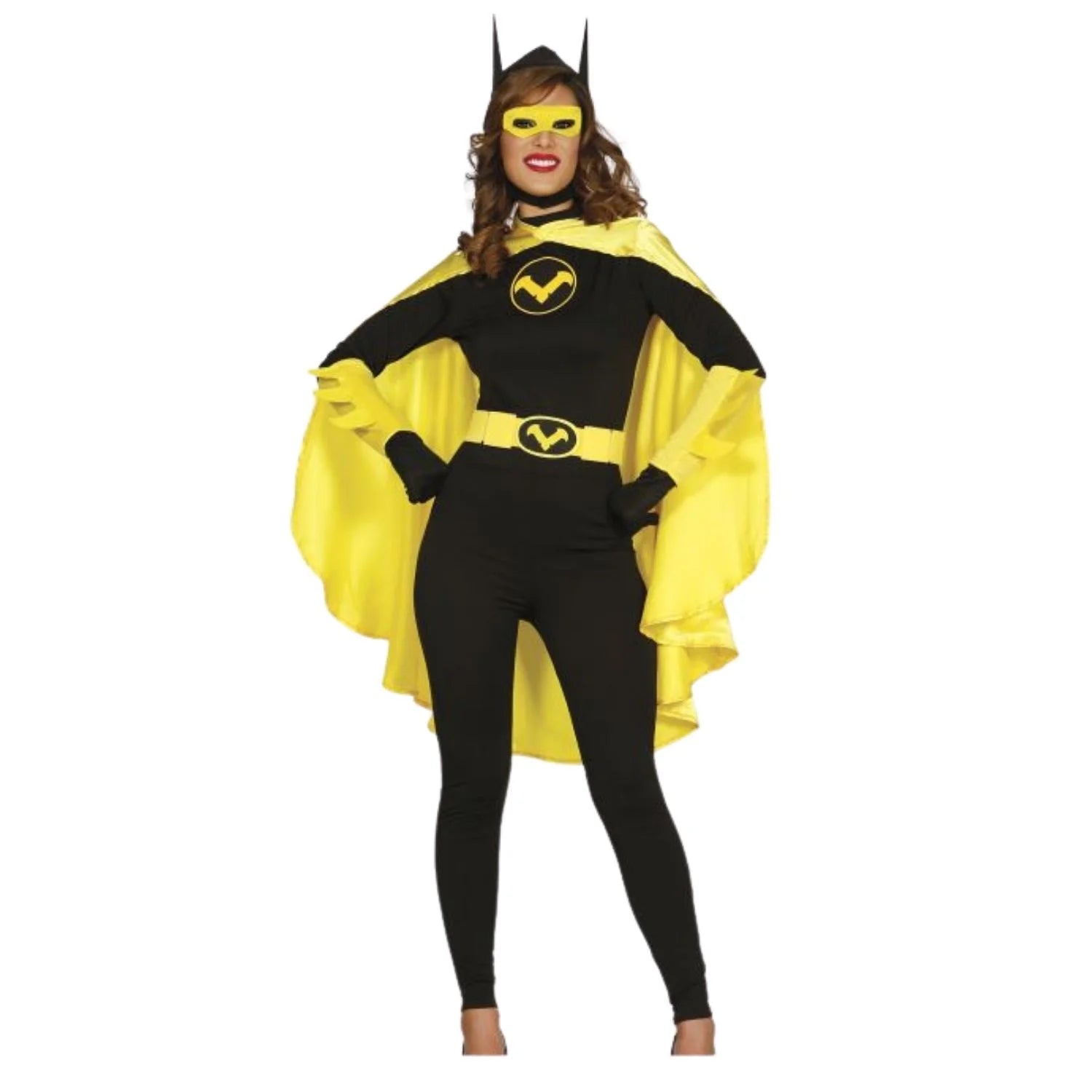 Disfraz black heroina adulta con capa y máscara para Carnaval
