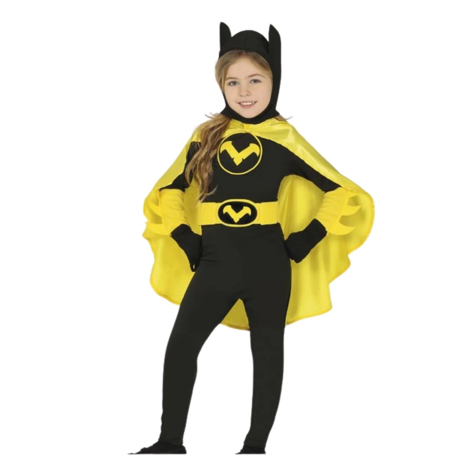 Disfraz Black Heroine infantil con capa y mono para Carnaval