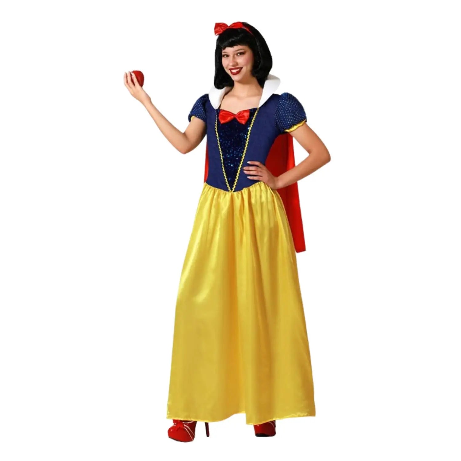 Disfraz de Blancanieves para mujer inspirado en el clásico cuento de la princesa y la manzana.