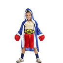 Disfraz de boxeador infantil con músculos, guantes y bata azul