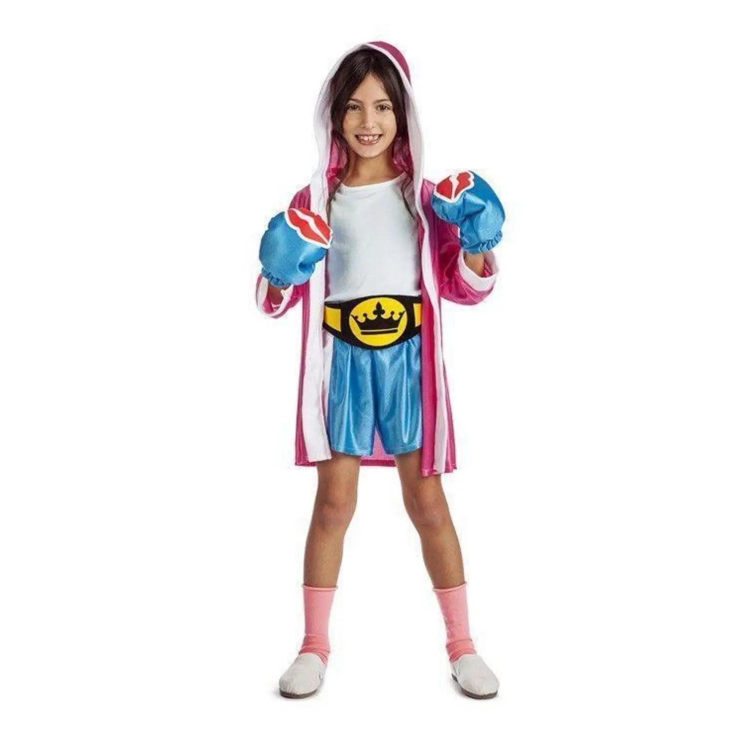 Disfraz de boxeadora infantil con top, pantalón corto, bata y guantes rellenos