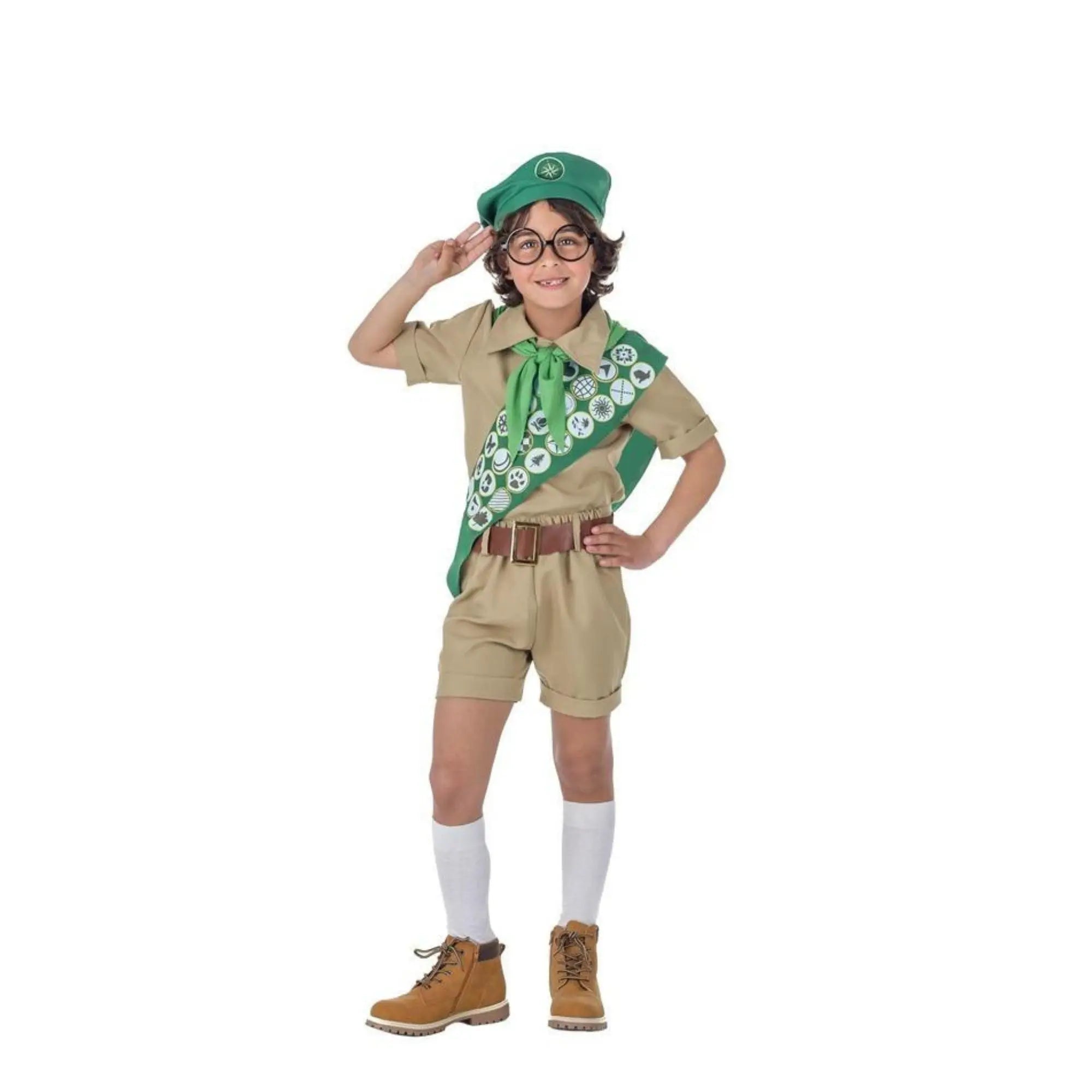 Disfraz de Boy Scout para niño con gorro, camisa, pantalón y accesorios completos