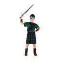 Disfraz Braveheart infantil de guerrero escocés con falda, camisa y accesorios históricos para Carnaval