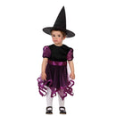 Disfraz Bruja Bebé Morado con vestido negro y sombrero alto
