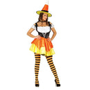 Mujer con disfraz de bruja caramelo para Halloween