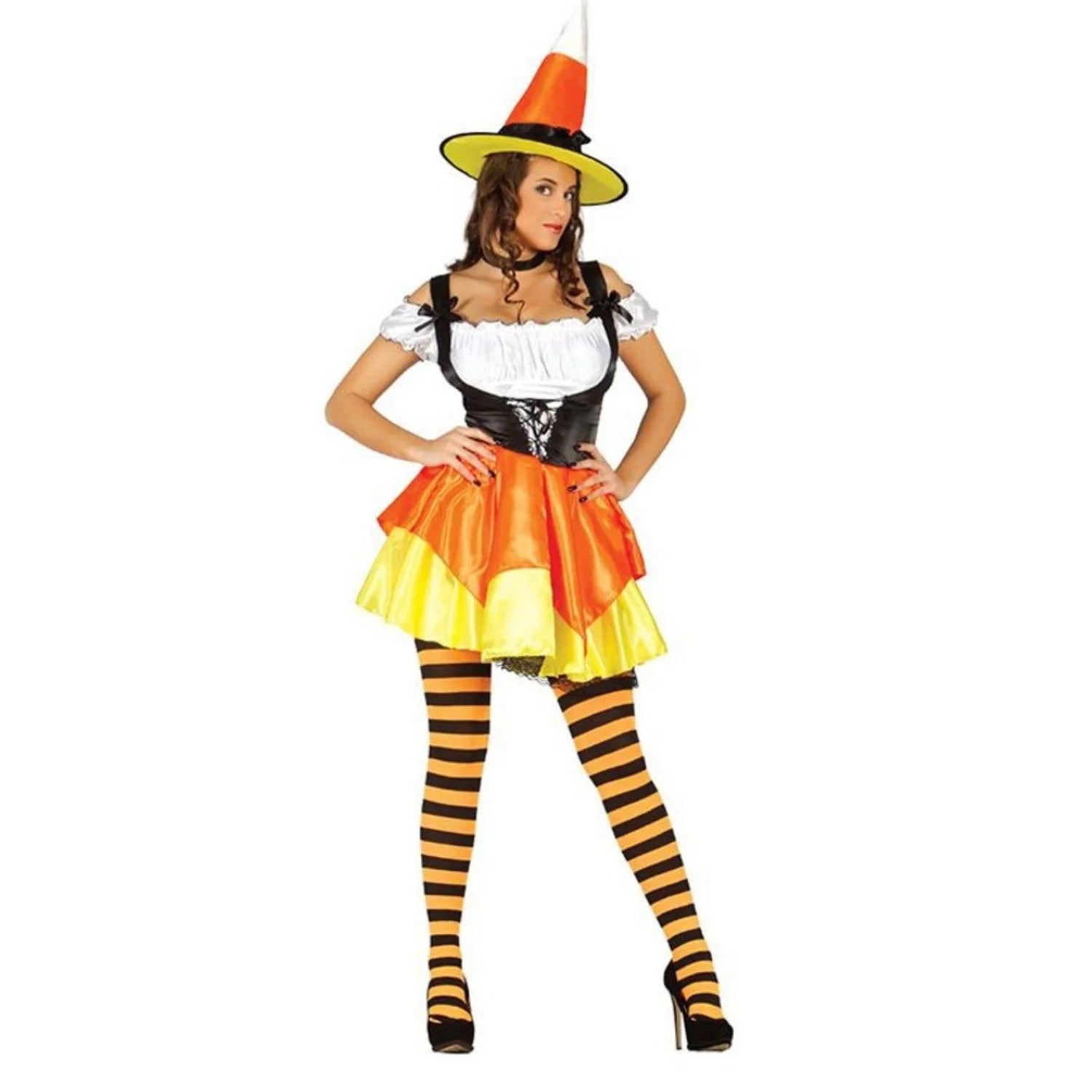 Mujer con disfraz de bruja caramelo para Halloween