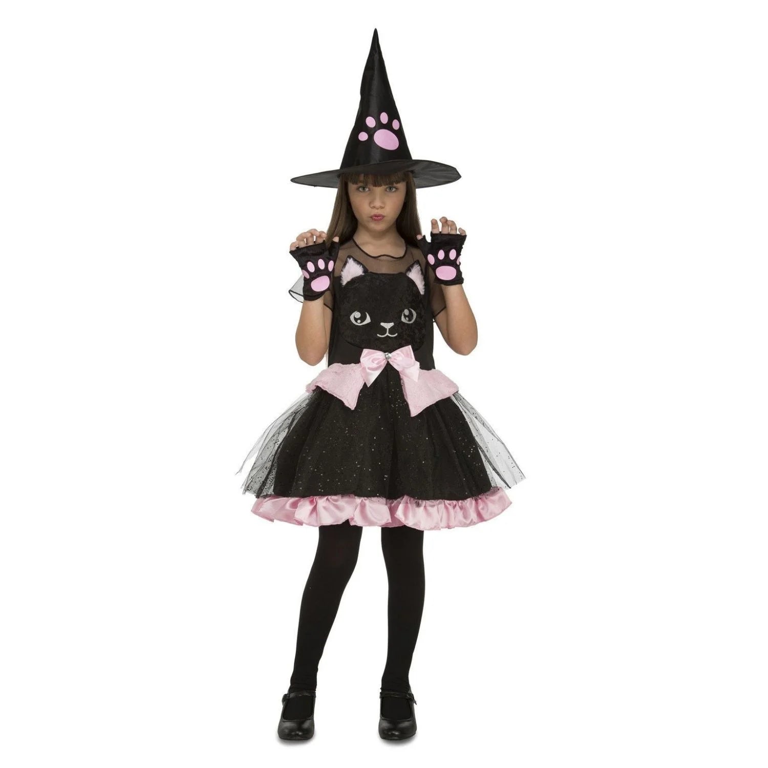 Disfraz Bruja Gatito infantil con sombrero, vestido y mitones