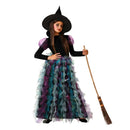 Disfraz de Bruja Multicolor infantil con vestido largo de capas y sombrero