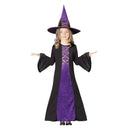 Disfraz bruja niña con sombrero y vestido para Halloween