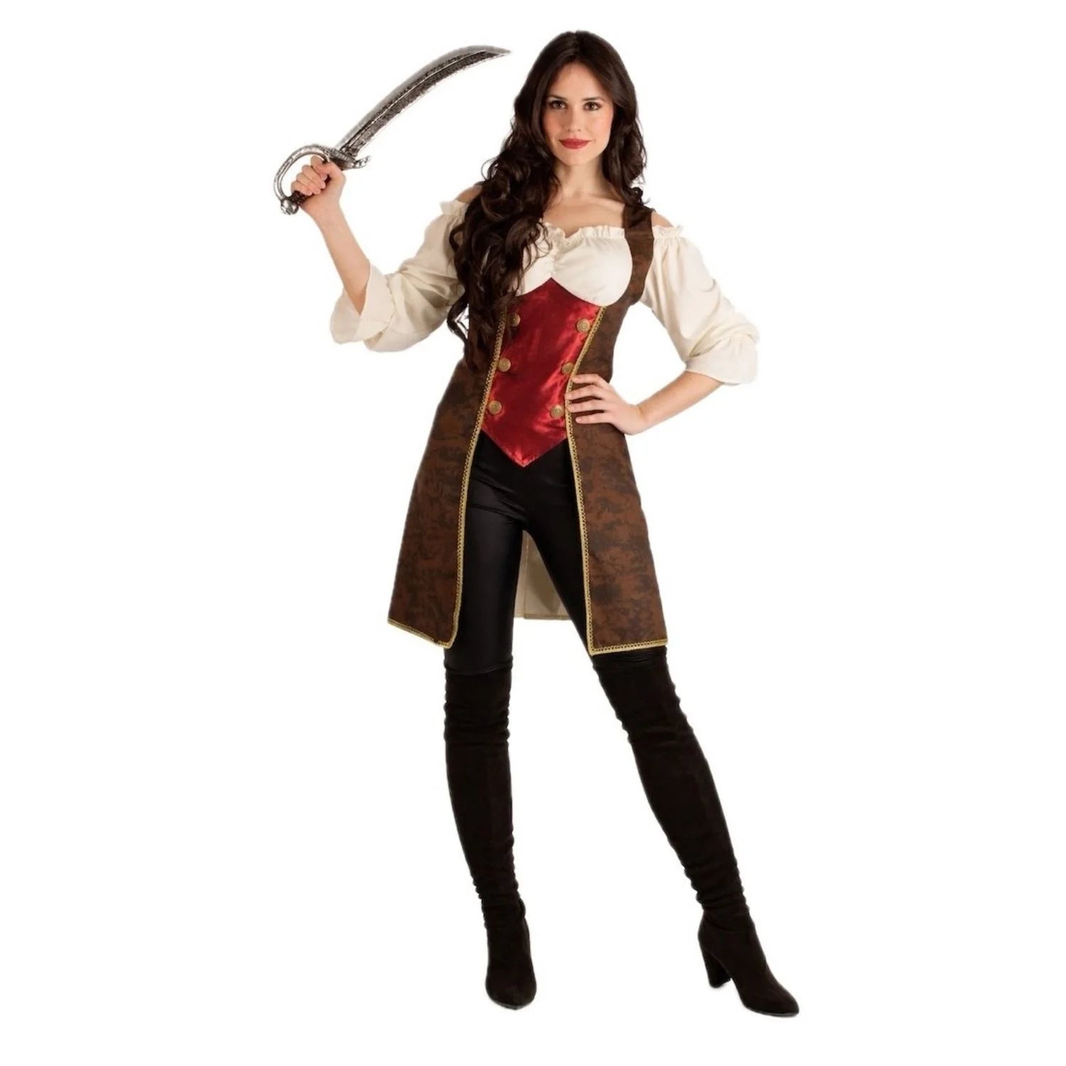 Disfraz bucanera mujer pirata con levita y pantalón