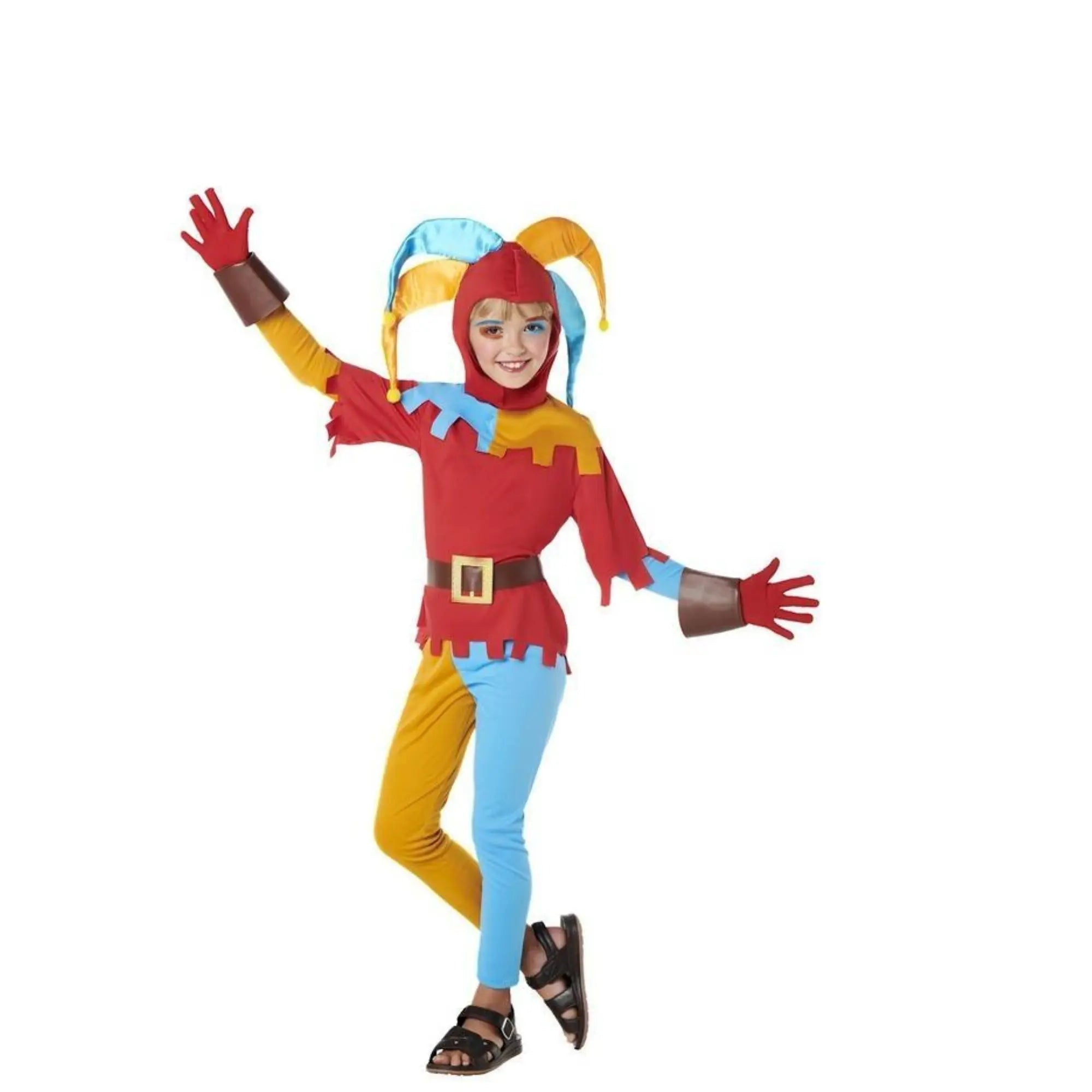 Disfraz de bufón para niña con capucha y traje de colores llamativos para Carnaval