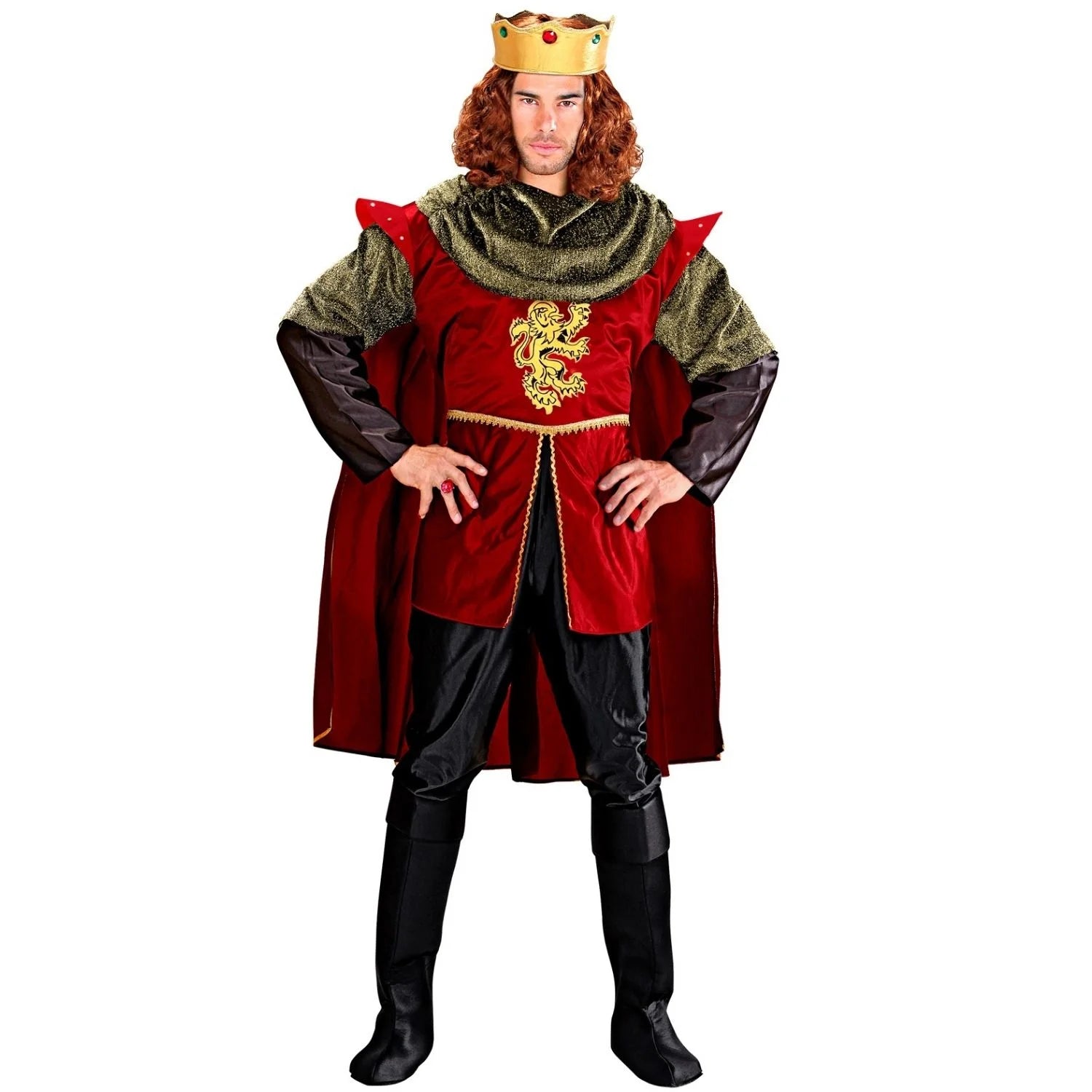 Disfraz Caballero Real para adulto con capa roja y corona medieval