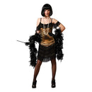 Disfraz cabaret dorado con vestido de tirantes cortos
