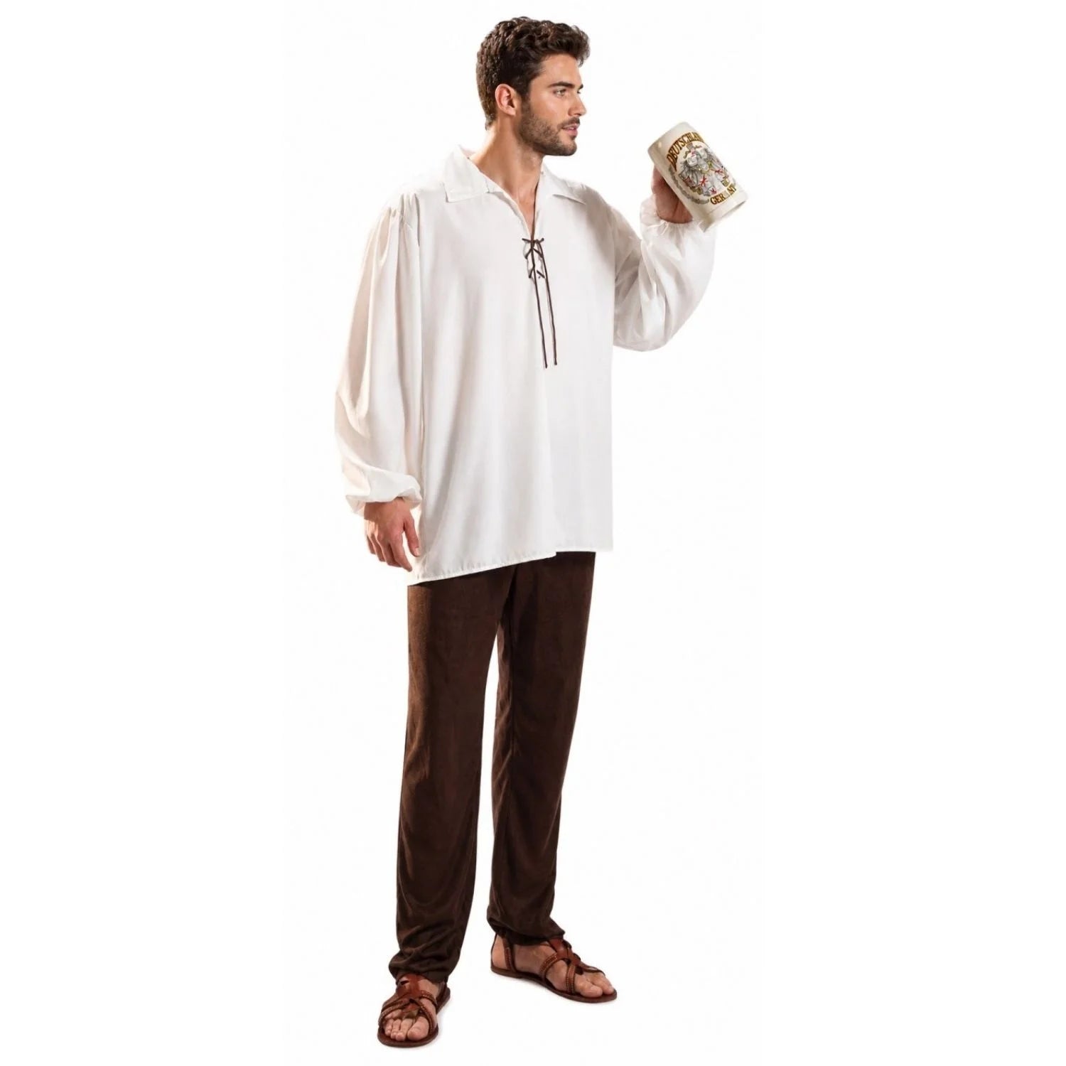 Disfraz camisa medieval hombre blanca con cordón