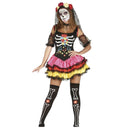 Disfraz catrina adulta con vestido negro, mangas y velo para Halloween