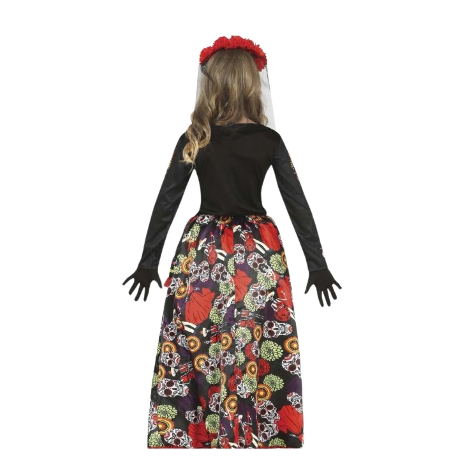 Niña con disfraz de catrina vestido elegante Día de los Muertos