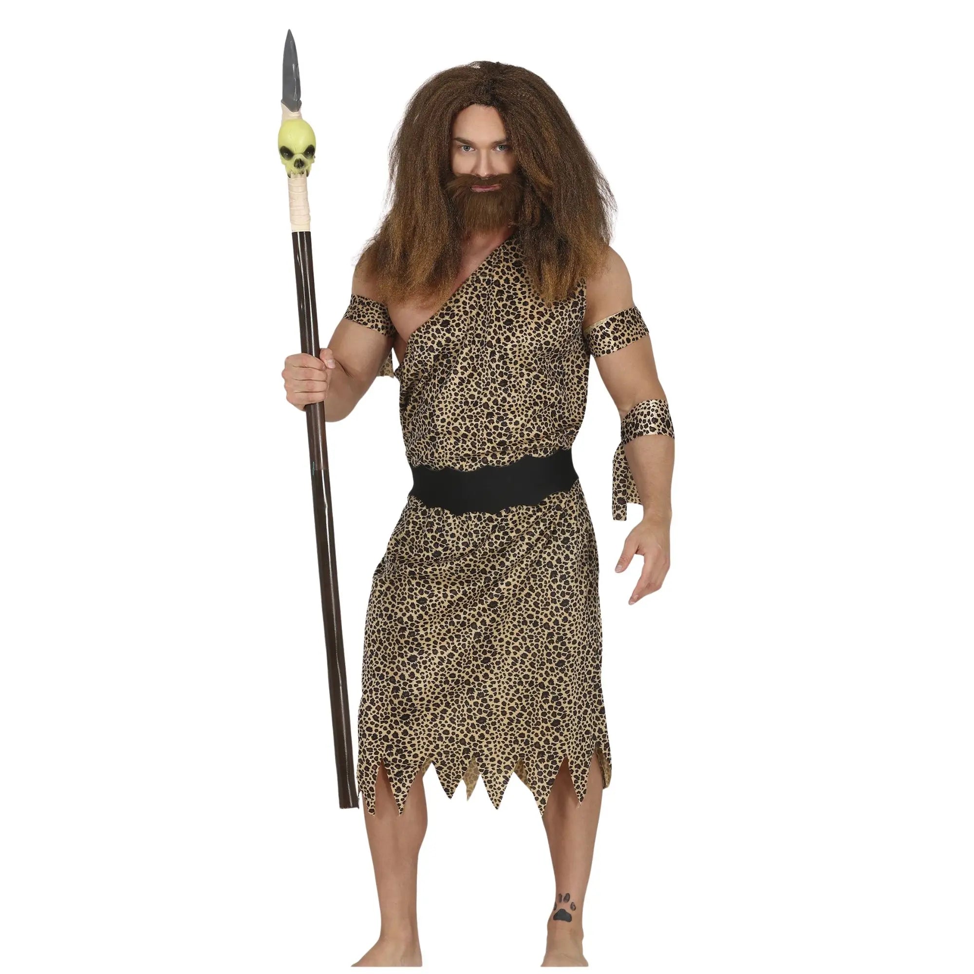 Disfraz de troglodita para hombre con vestido prehistórico, cinta en la cabeza y cinturón para Carnaval