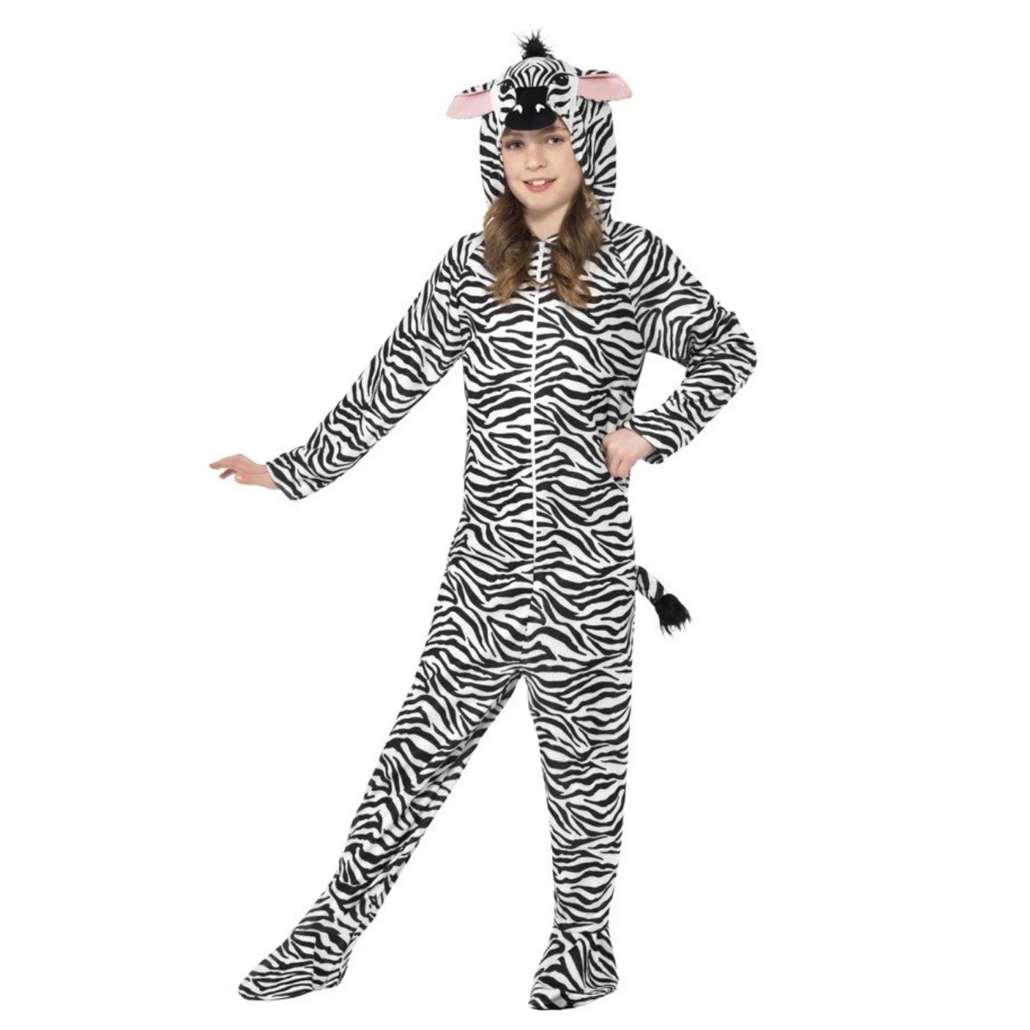 Disfraz de Cebra Infantil con mono estampado y capucha de animal