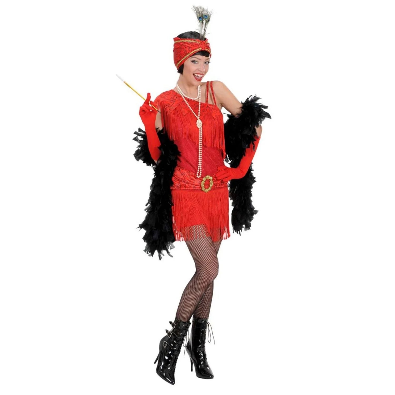 Disfraz Charleston Años 20 para mujer con vestido rojo y tocado vintage