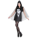 Disfraz Chica Screaming Ghost con vestido negro y poncho con capucha para Halloween