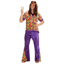 Disfraz chico hippie hombre con camisa estampada y pantalón acampanado