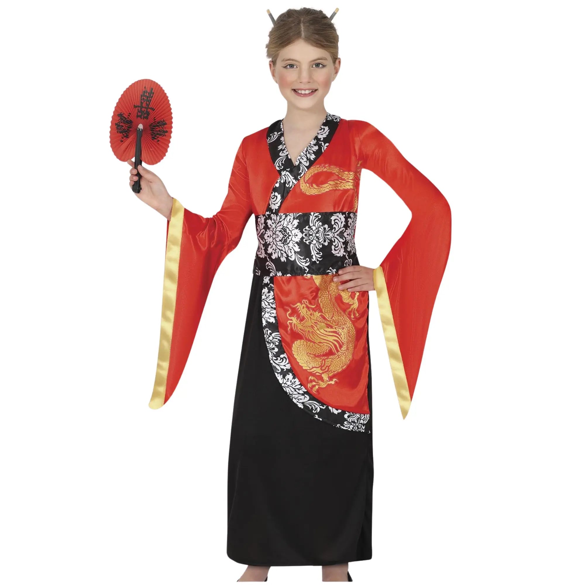 Disfraz de China Dragón para niña con vestido decorado y cinturón estilo asiático ideal para Carnaval