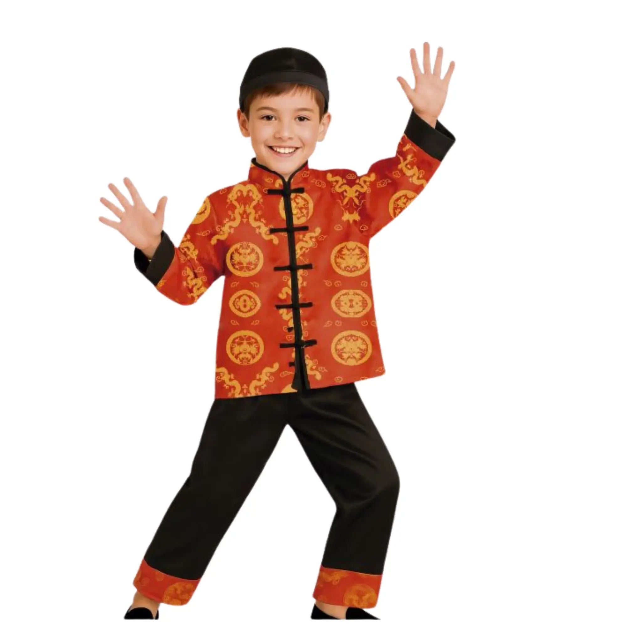 Disfraz oriental infantil con chaqueta pantalón y gorro para Carnaval y fiestas temáticas