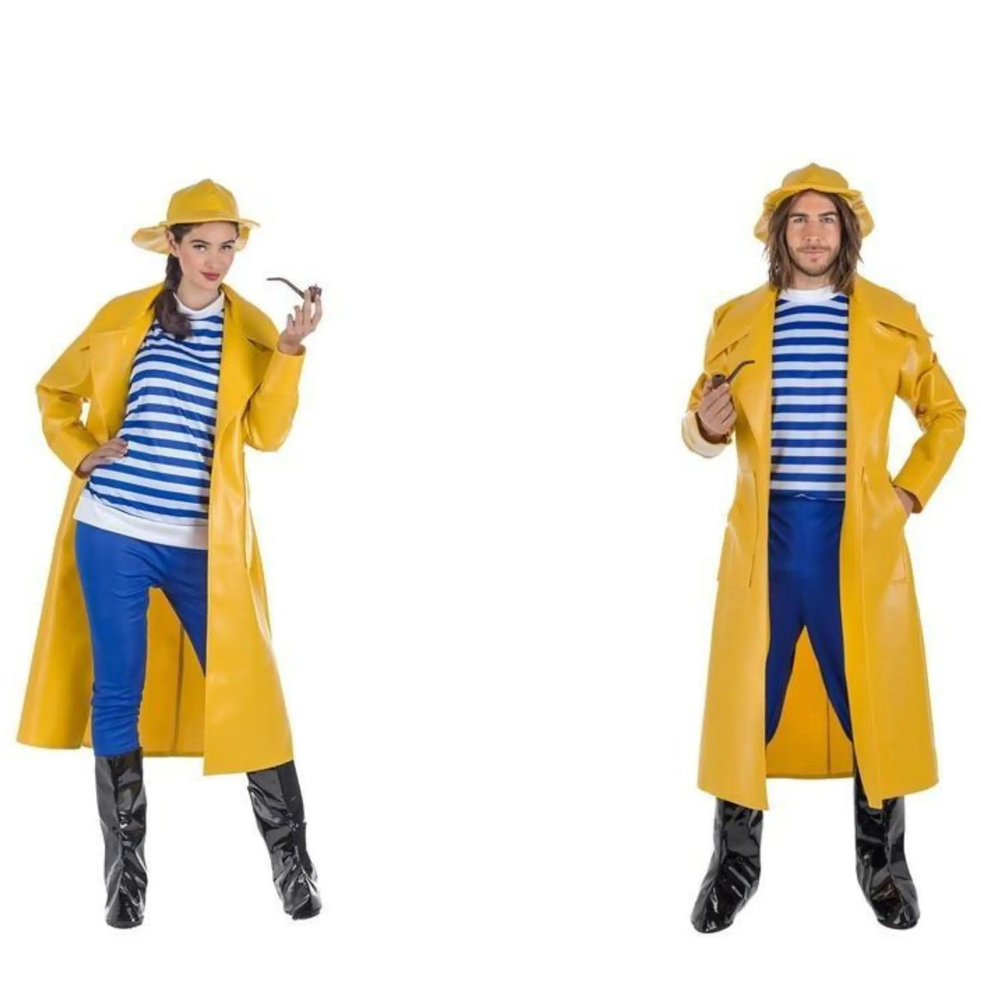 Disfraz de capitán pescador para adulto con gorro, abrigo, camisa y cubrebotas ideal para Carnaval