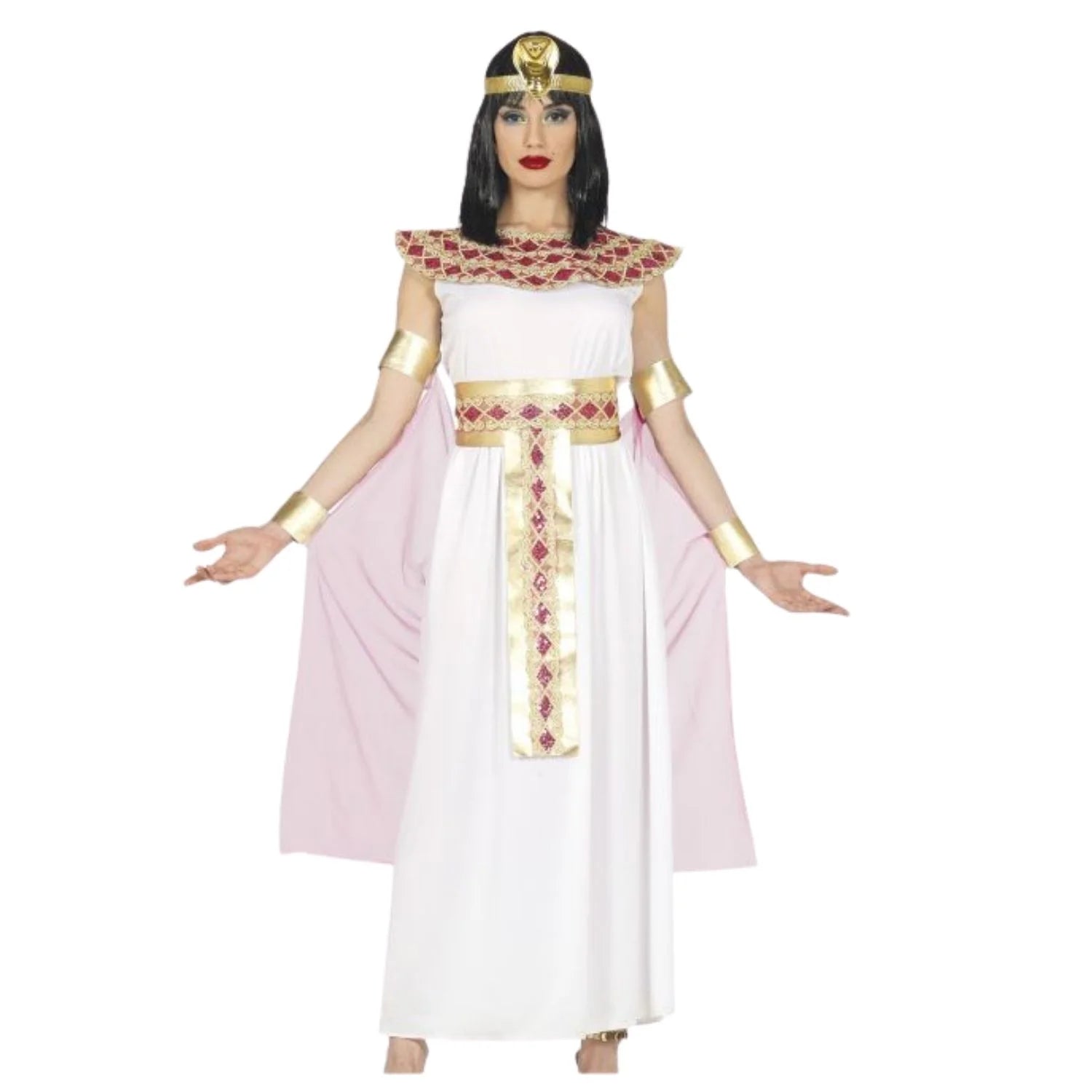 Disfraz de Cleopatra para mujer con vestido negro y capa egipcia