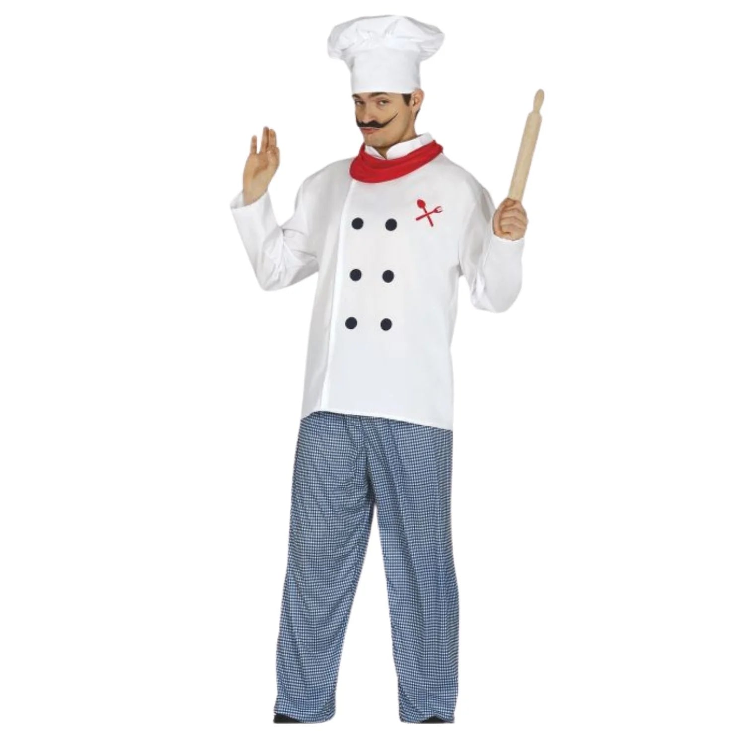 Disfraz cocinero adulto con chaqueta, pantalón y sombrero de chef