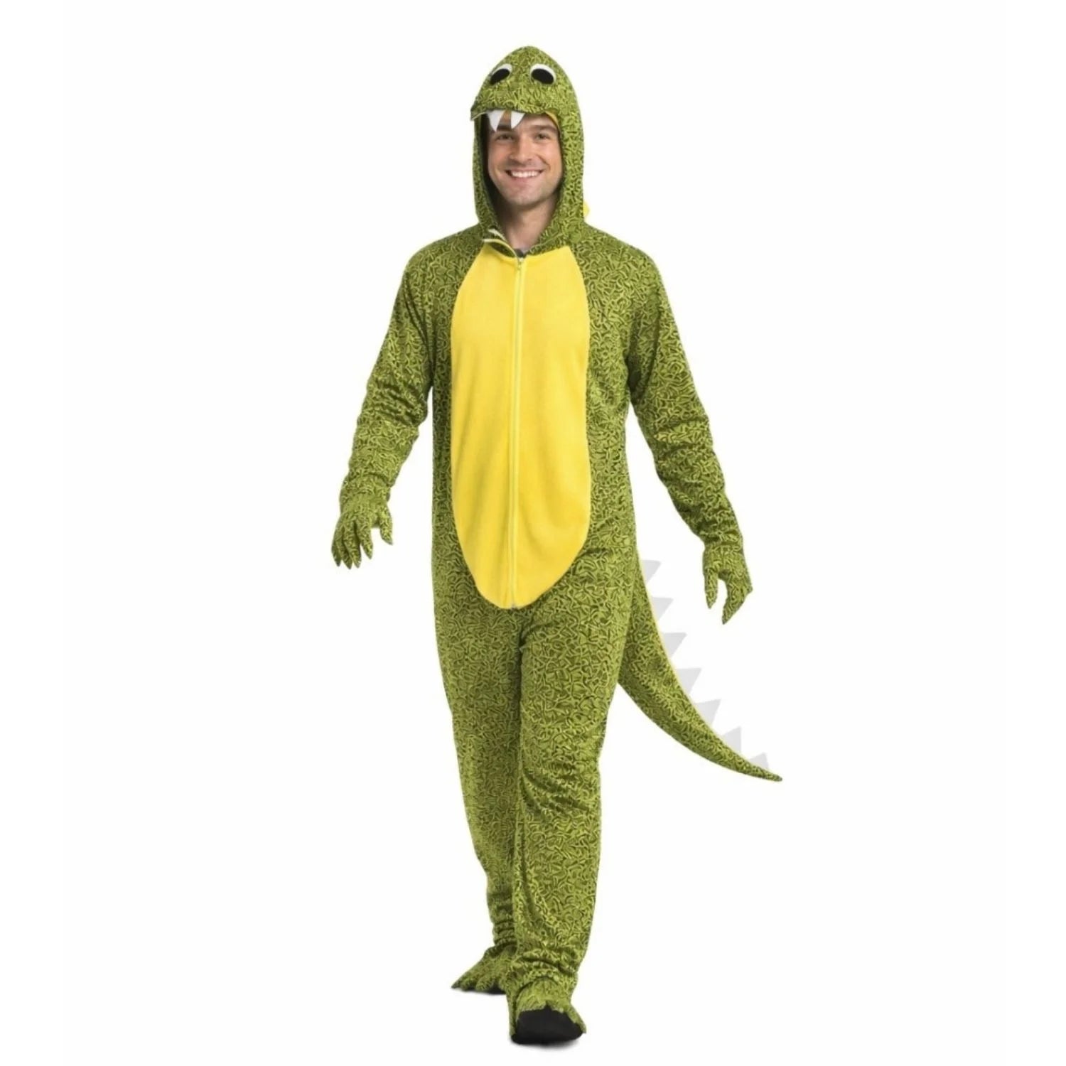 Disfraz cocodrilo hombre verde con capucha de dinosaurio y cola acolchada