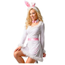Disfraz Conejita Playboy para mujer con vestido blanco y diadema de orejas