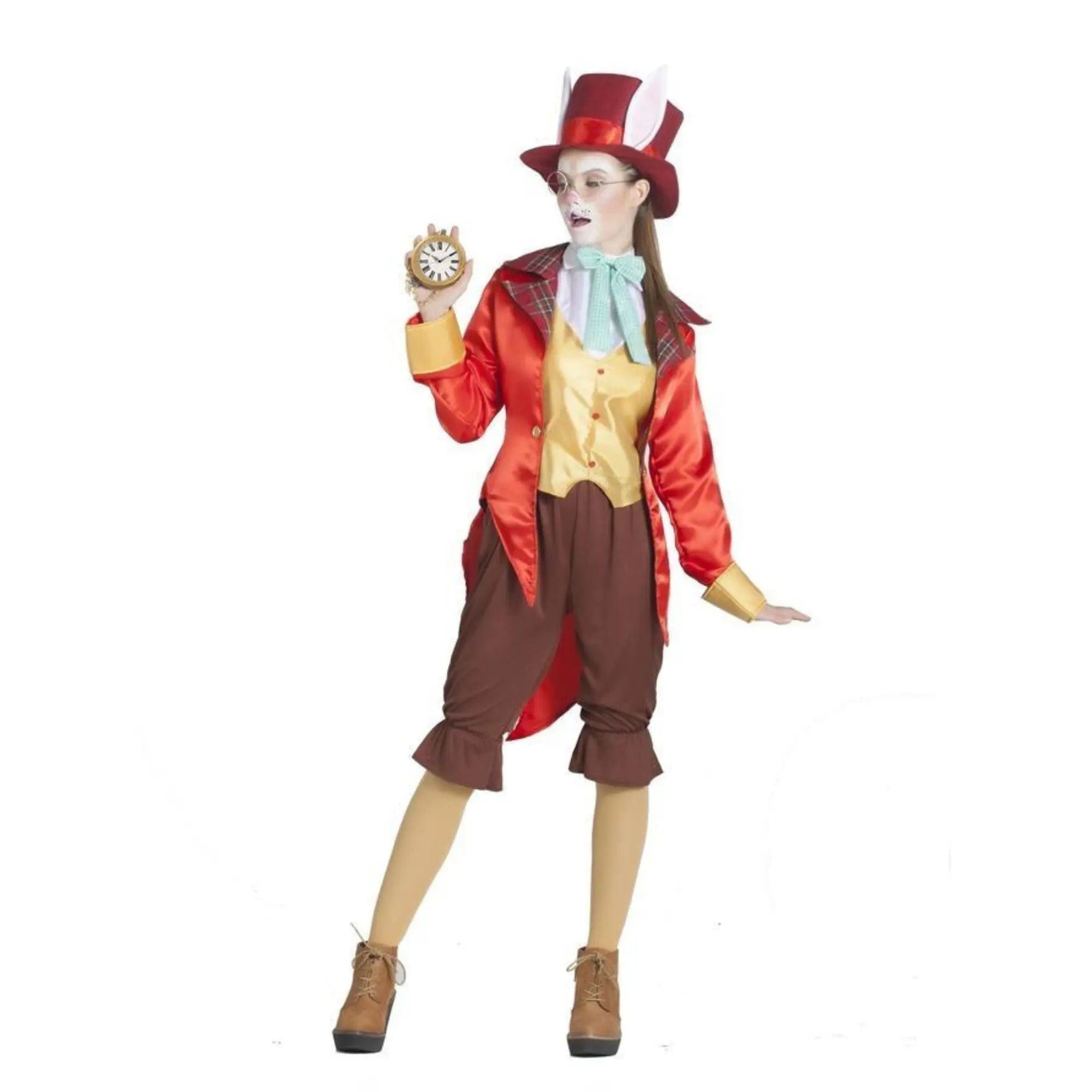 Disfraz de sombrerera para mujer con sombrero con orejas, chaqueta y pantalones