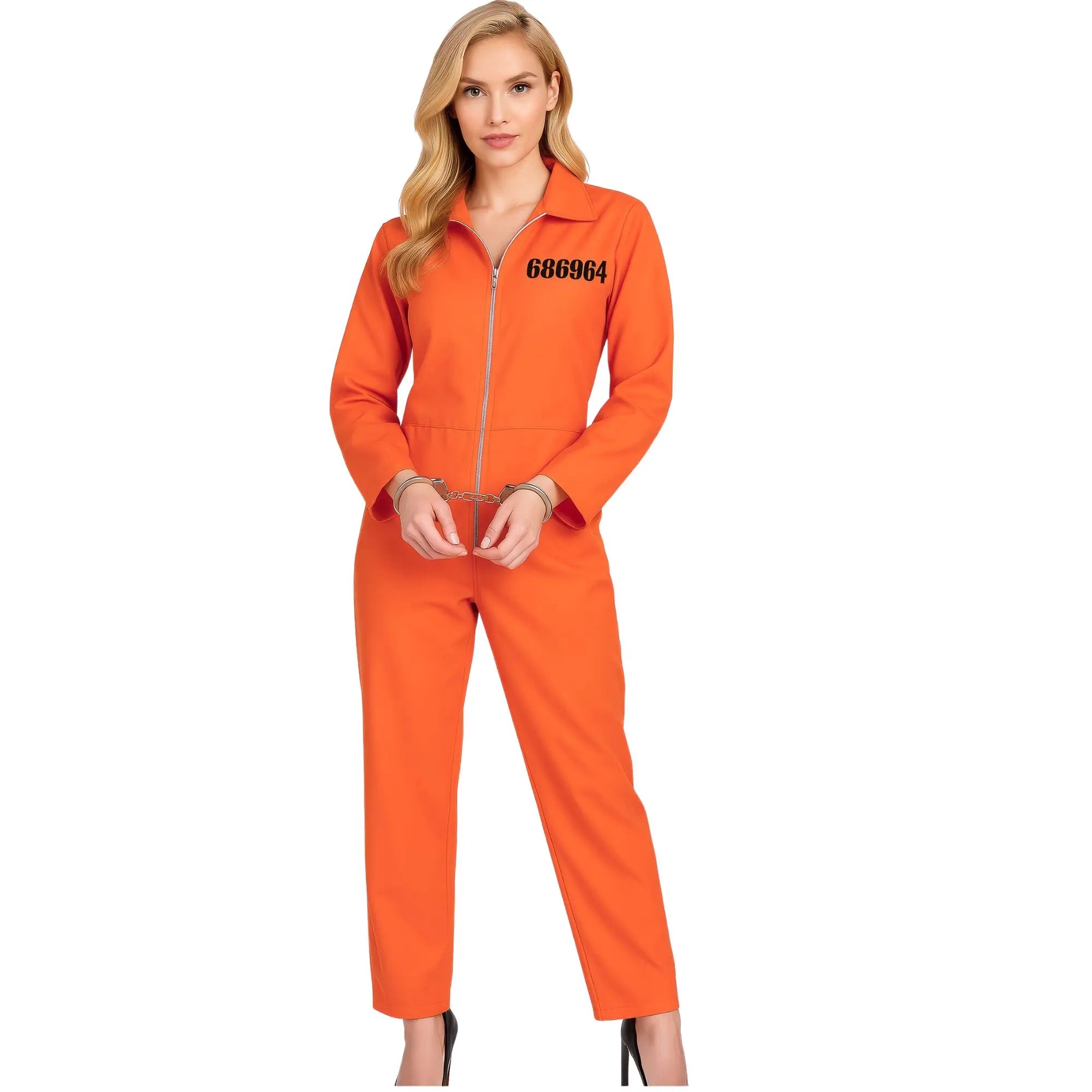 Disfraz de convicta naranja para mujer adulta con mono de prisionera ideal para Carnaval y fiestas divertidas