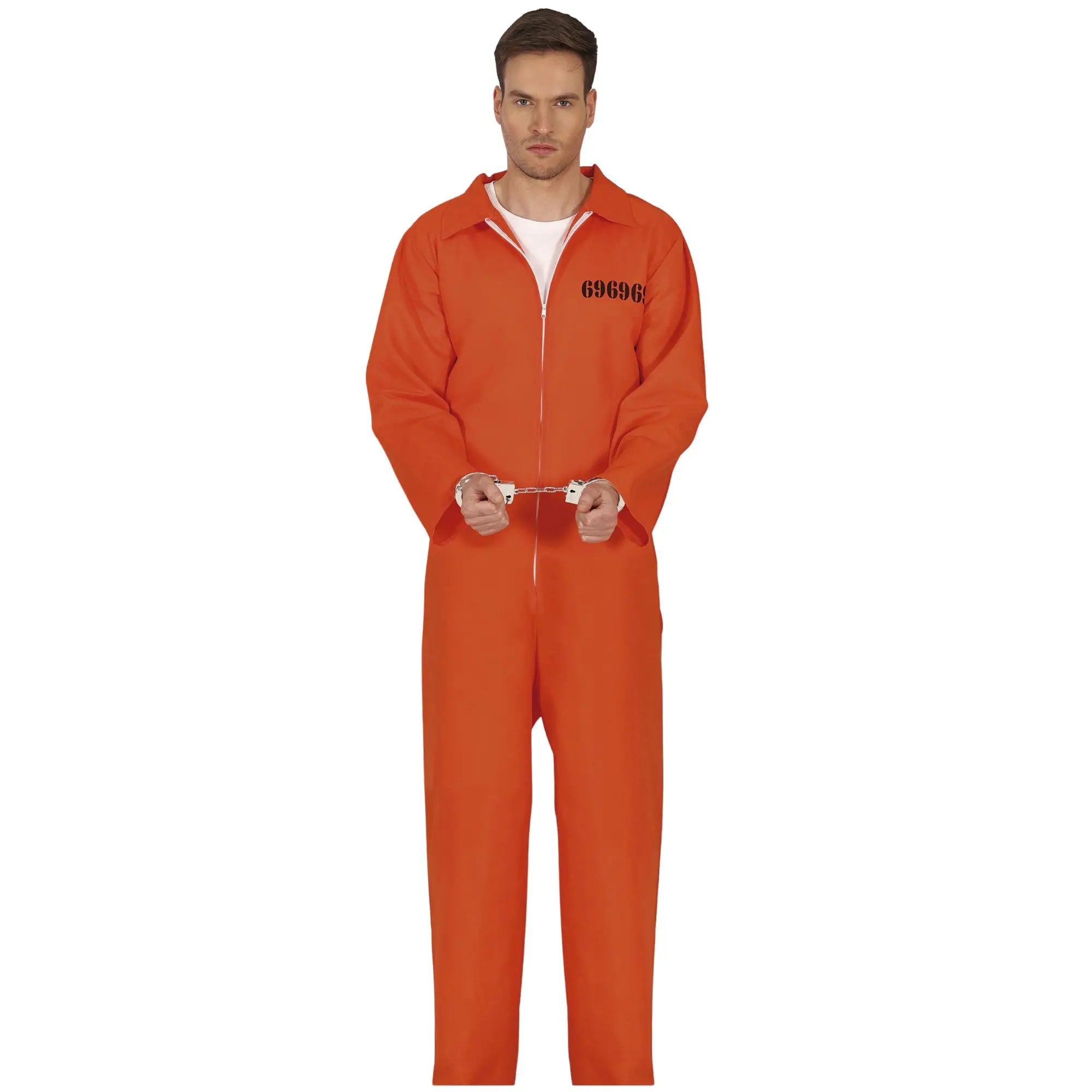 Disfraz de convicto naranja para adulto con mono de preso ideal para Carnaval y fiestas