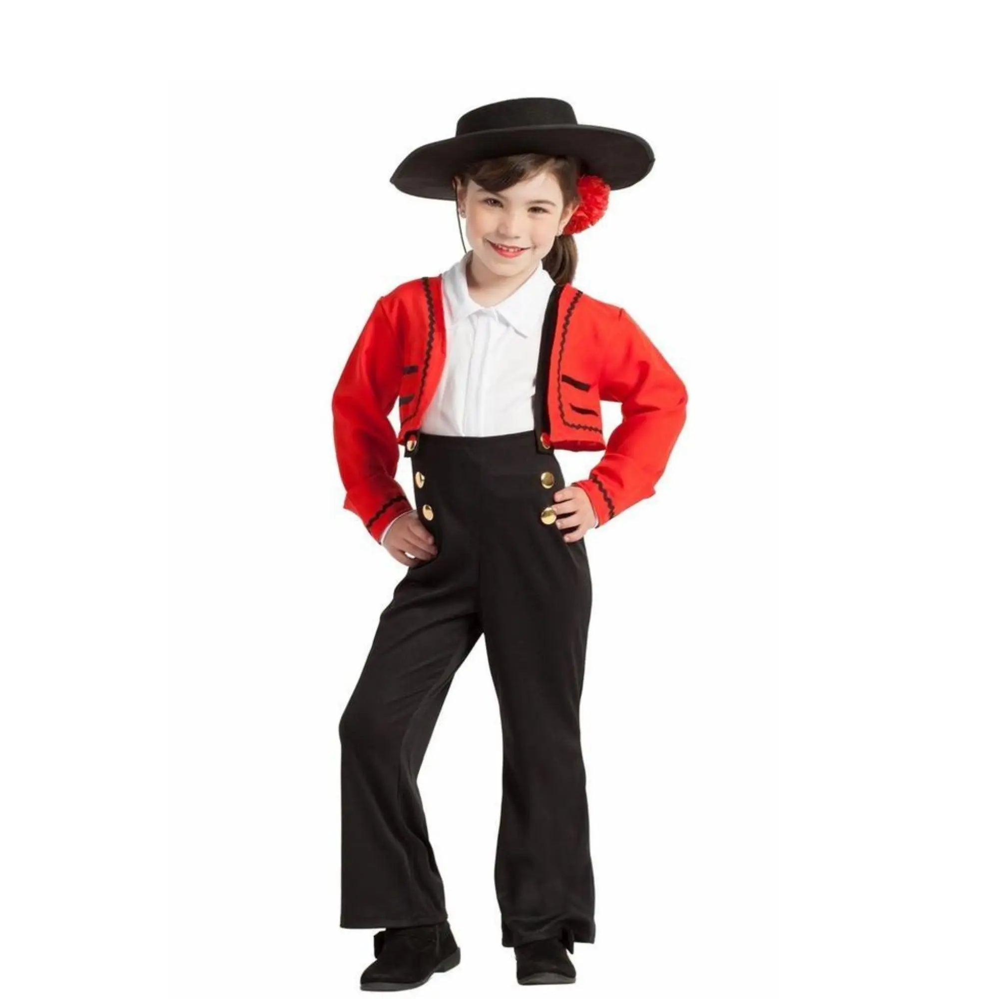 Disfraz de cordobesa infantil con chaqueta, camisa y pantalones tradicionales