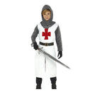 Disfraz Cruzado Medieval Blanco infantil con capucha, casaca, cinturón y pantalón